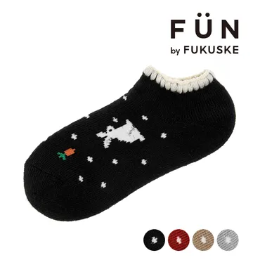 ルームソックス くるぶし下丈 レディース fukuske FUN WARMHOME うさぎ柄 内側パイル 裏起毛 2262