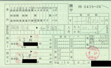 特急「はくたか6号」特急券・グリーン券（越後湯沢～金沢グリーン） 