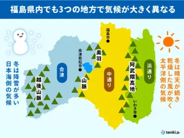 福島県は魅力たっぷり 会津・中通り・浜通りの３つの地方の気候の違い(季節・暮らしの話題 2022年01月08日) 