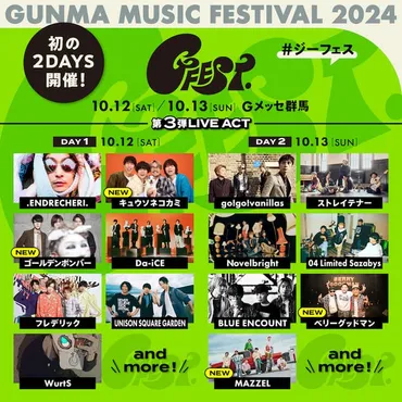 群馬フェス「GFEST.」にゴールデンボンバー、キュウソ、ベリー ...