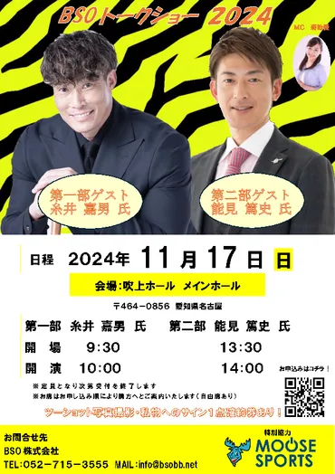 糸井嘉男・能見篤史出演！BSOトークショー!11月17日（日）名古屋開催決定！