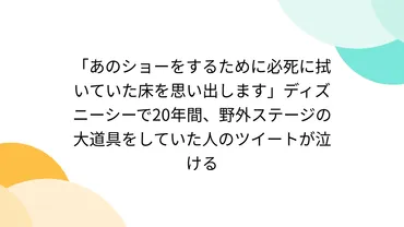 あのショーをするために必死に拭いていた床を思い出します」ディズニーシーで20年間、野外ステージの大道具をしていた人のツイートが泣ける 