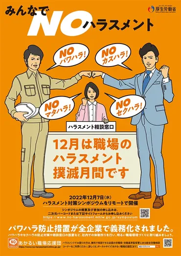 12月は「職場のハラスメント撲滅月間」―職場におけるハラスメント対策シンポジウム開催（厚労省）