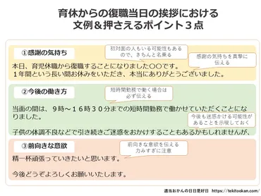 育休明け挨拶で押さえるポイント３つ！文例や職場復帰当日の流れも紹介 