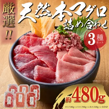 ギフトにもおすすめ】天然本まぐろ（極寒本鮪）480g 3種詰め合せセット 